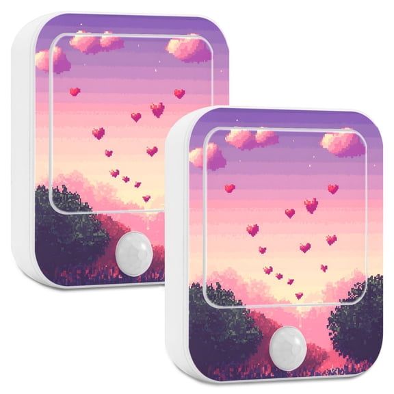 Yayeee LED Night Lights with Motion Detectors Auto Dusk to Dawn Light Sensors, 2 Pack, Pixel Floating Hearts