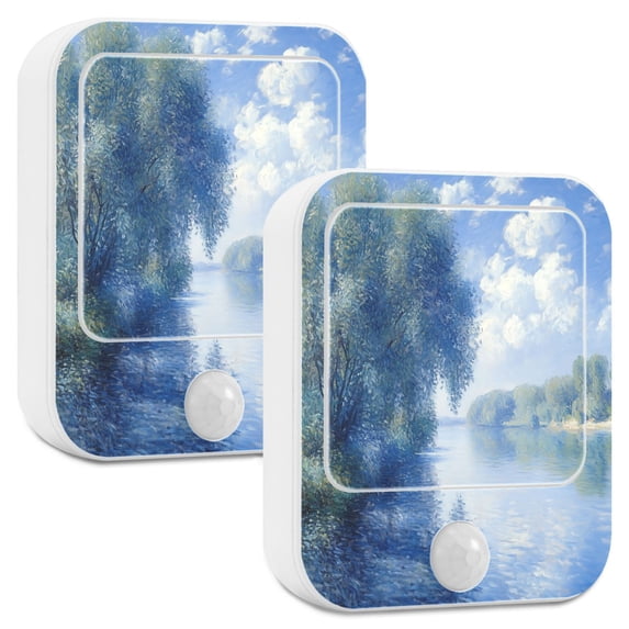 Yayeee 2-Pack Plug in LED Night Lights with Light Sensors Motion Detectors, Plants and River