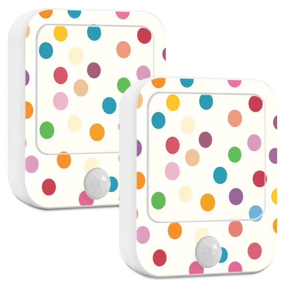 Yayeee LED Night Lights with Motion Detectors Auto Dusk to Dawn Light Sensors, 2 Pack, Polka Dot