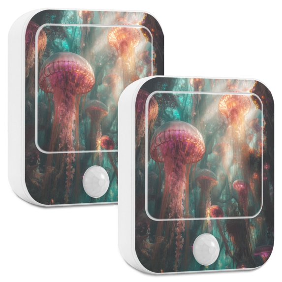 Yayeee LED Night Lights with Motion Detectors Auto Dusk to Dawn Light Sensors, 2 Pack, Psychedelic Forest