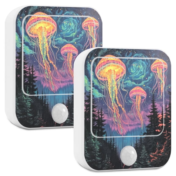 Yayeee 2-Pack Plug in LED Night Lights with Light Sensors Motion Detectors, Psychedelic Jellyfish