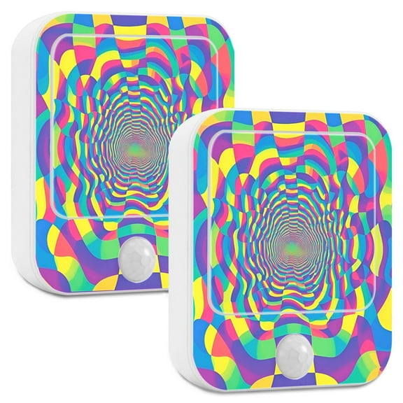 Yayeee LED Night Lights with Motion Detectors Auto Dusk to Dawn Light Sensors, 2 Pack, Psychedelic Pattern