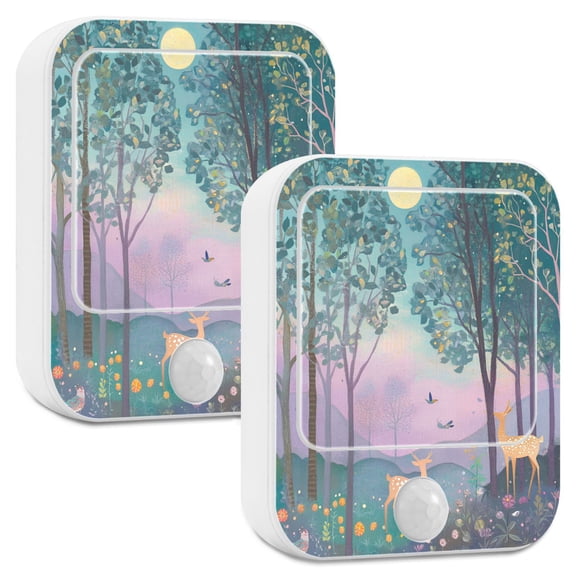 Yayeee LED Night Lights with Motion Detectors Auto Dusk to Dawn Light Sensors, 2 Pack, Purple Forest Scene