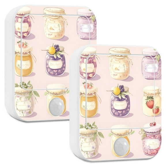 Yayeee 2-Pack Plug in LED Night Lights with Light Sensors Motion Detectors, Purple Jam Jars