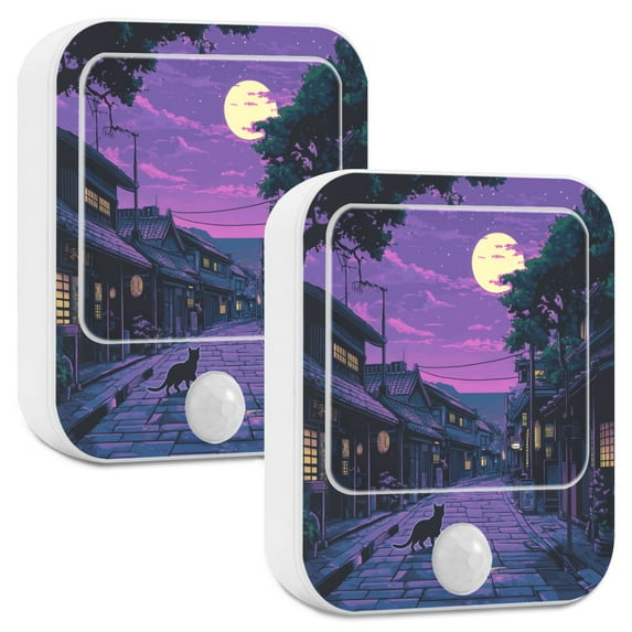 Yayeee LED Night Lights with Motion Detectors Auto Dusk to Dawn Light Sensors, 2 Pack, Purple Street