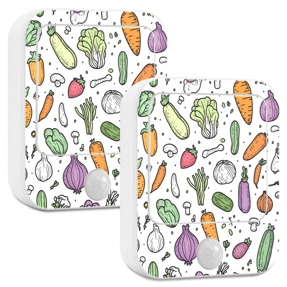 Yayeee LED Night Lights with Motion Detectors Auto Dusk to Dawn Light Sensors, 2 Pack, Purple Vegetables Pattern