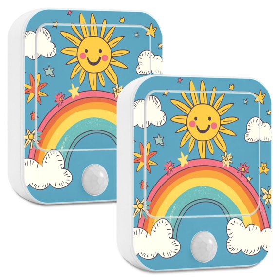 Yayeee LED Night Lights with Motion Detectors Auto Dusk to Dawn Light Sensors, 2 Pack, Rainbow with Stars