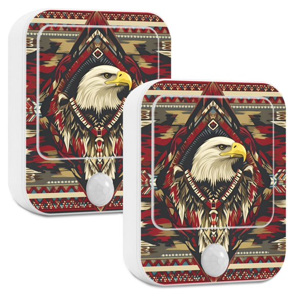 Yayeee LED Night Lights with Motion Detectors Auto Dusk to Dawn Light Sensors, 2 Pack, Red Abstract Eagle
