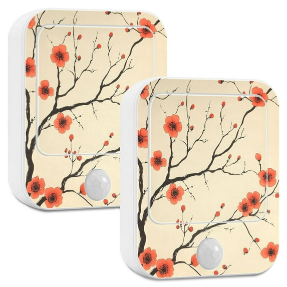 Yayeee 2-Pack Plug in LED Night Lights with Light Sensors Motion Detectors, Red Floral Pattern