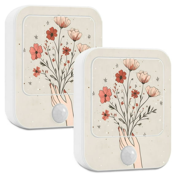 Yayeee 2-Pack Plug in LED Night Lights with Light Sensors Motion Detectors, Red Flower