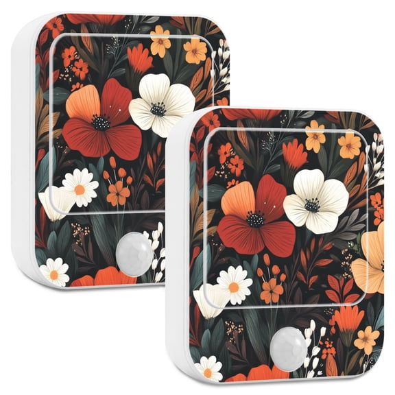 Yayeee LED Night Lights with Motion Detectors Auto Dusk to Dawn Light Sensors, 2 Pack, Red Flowers Pattern