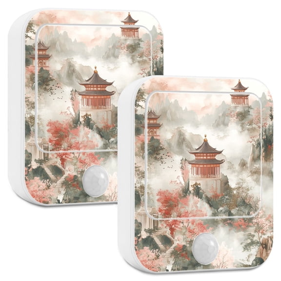 Yayeee 2-Pack Plug in LED Night Lights with Light Sensors Motion Detectors, Red Mountain Pattern