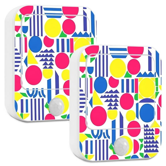 Yayeee 2-Pack Plug in LED Night Lights with Light Sensors Motion Detectors, Red Retro Shapes