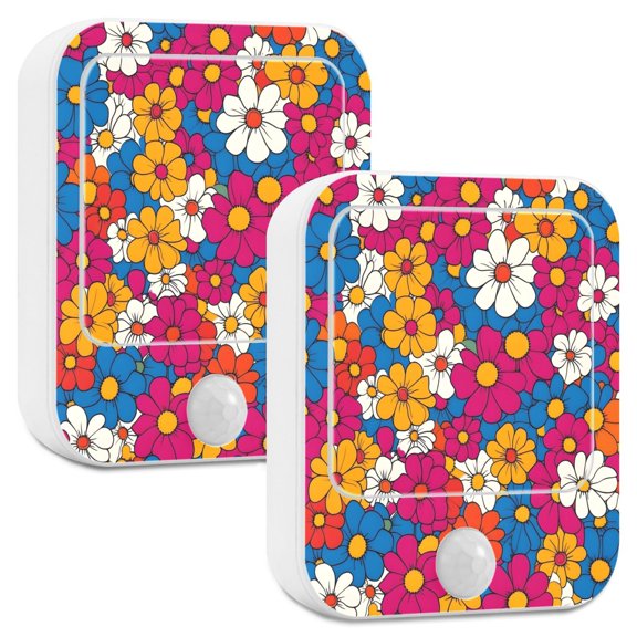 Yayeee LED Night Lights with Motion Detectors Auto Dusk to Dawn Light Sensors, 2 Pack, Red Whimsical Floral