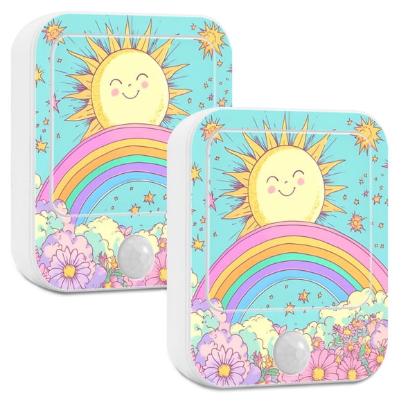Yayeee 2-Pack Plug in LED Night Lights with Light Sensors Motion Detectors, Retro Blue Rainbow