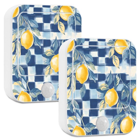 Yayeee LED Night Lights with Motion Detectors Auto Dusk to Dawn Light Sensors, 2 Pack, Retro Plaid Lemon