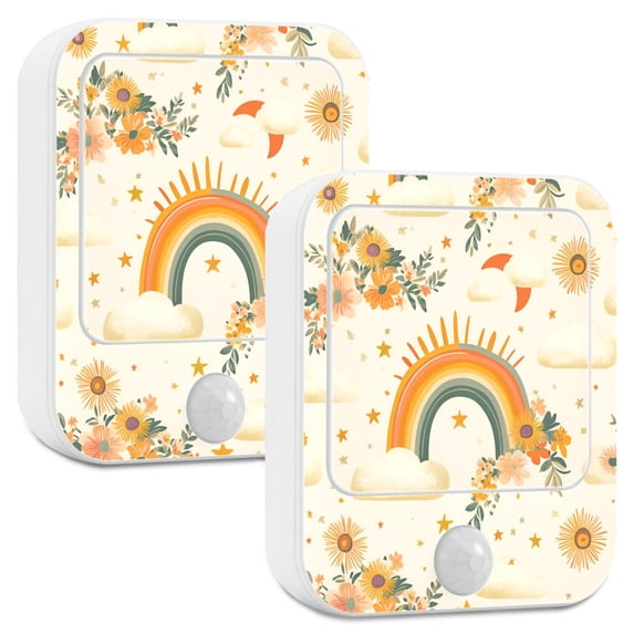 Yayeee 2-Pack Plug in LED Night Lights with Light Sensors Motion Detectors, Retro Rainbow