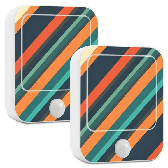 Yayeee LED Night Lights with Motion Detectors Auto Dusk to Dawn Light Sensors, 2 Pack, Retro Stripes