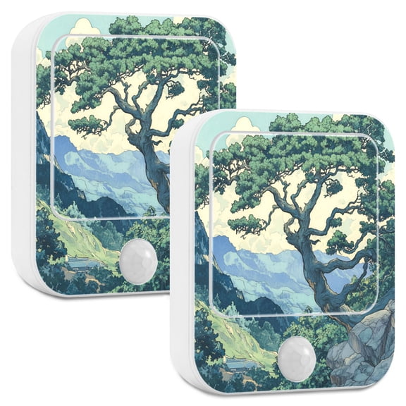 Yayeee LED Night Lights with Motion Detectors Auto Dusk to Dawn Light Sensors, 2 Pack, Retro Tree