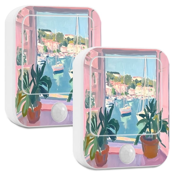 Yayeee LED Night Lights with Motion Detectors Auto Dusk to Dawn Light Sensors, 2 Pack, Sea Boat