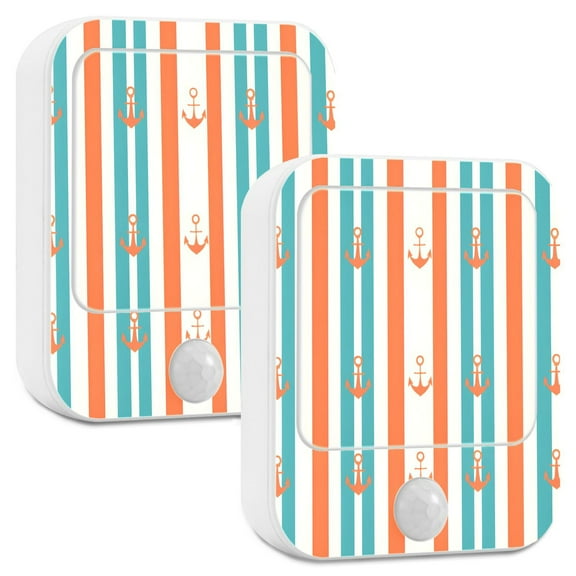 Yayeee 2-Pack Plug in LED Night Lights with Light Sensors Motion Detectors, Simple Nautical Pattern