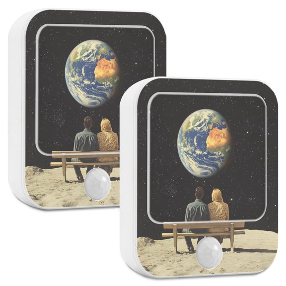 Yayeee 2-Pack Plug in LED Night Lights with Light Sensors Motion Detectors, Sitting on The Moon