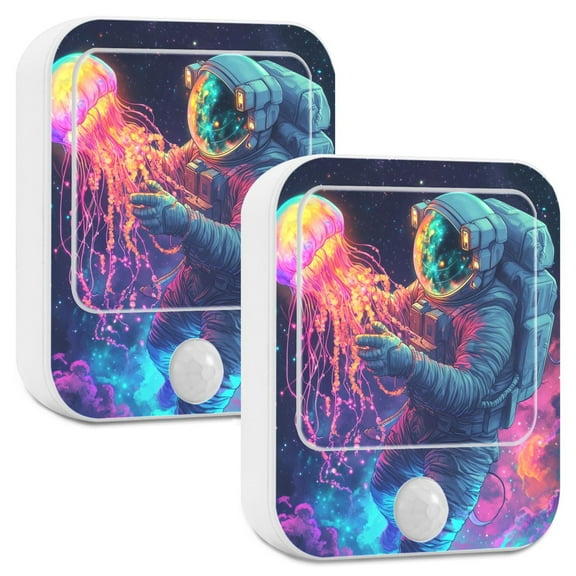 Yayeee 2-Pack Plug in LED Night Lights with Light Sensors Motion Detectors, Space Astronaut