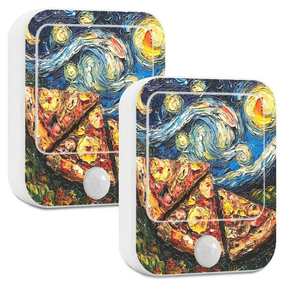 Yayeee 2-Pack Plug in LED Night Lights with Light Sensors Motion Detectors, Starry Pizza