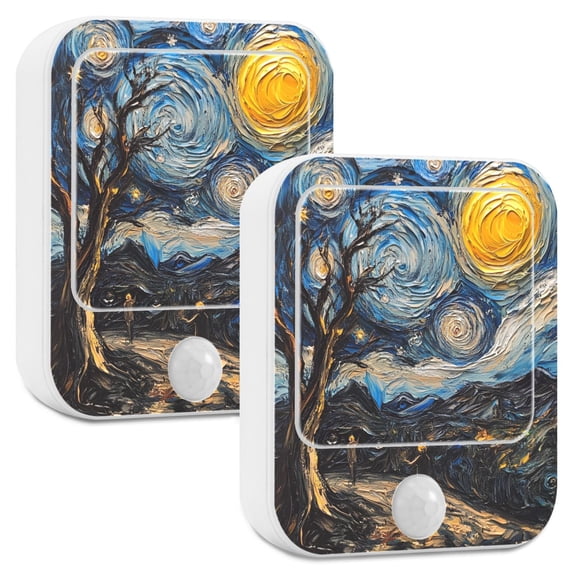 Yayeee LED Night Lights with Motion Detectors Auto Dusk to Dawn Light Sensors, 2 Pack, Swirling Starry Sky
