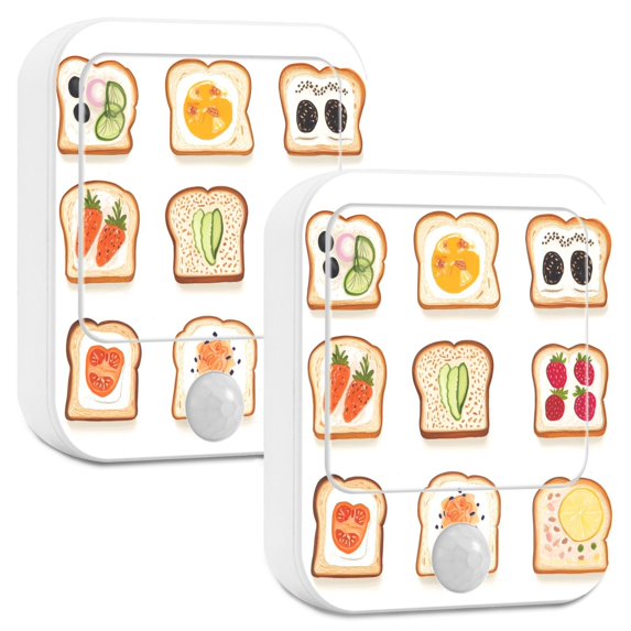 Yayeee LED Night Lights with Motion Detectors Auto Dusk to Dawn Light Sensors, 2 Pack, Various Toasts