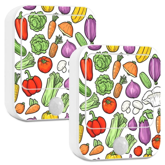 Yayeee LED Night Lights with Motion Detectors Auto Dusk to Dawn Light Sensors, 2 Pack, Vegetables Pattern