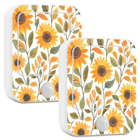 Yayeee LED Night Lights with Motion Detectors Auto Dusk to Dawn Light Sensors, 2 Pack, Watercolor Sunflowers