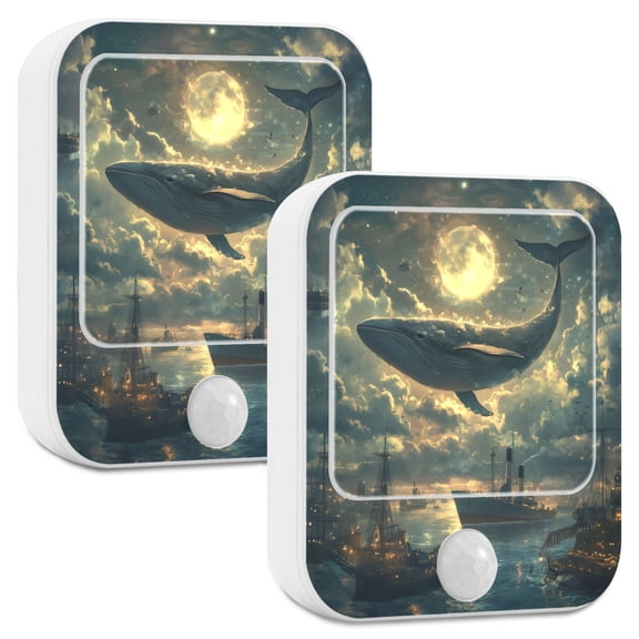 Yayeee LED Night Lights with Motion Detectors Auto Dusk to Dawn Light Sensors, 2 Pack, Whale and Moon