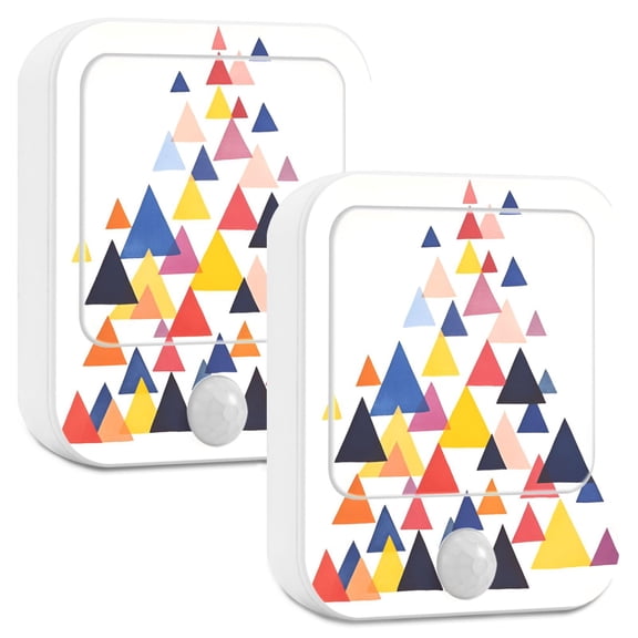 Yayeee LED Night Lights with Motion Detectors Auto Dusk to Dawn Light Sensors, 2 Pack, White Abstract Triangles