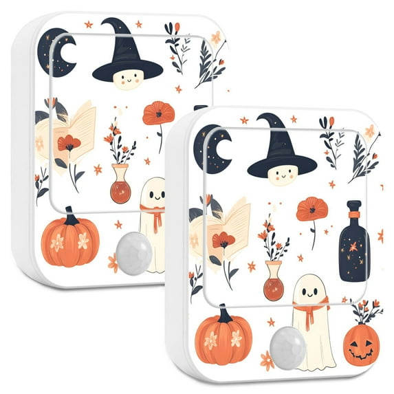 Yayeee 2-Pack Plug in LED Night Lights with Light Sensors Motion Detectors, White Cartoon Halloween Ghosts