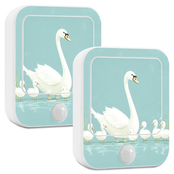 Yayeee LED Night Lights with Motion Detectors Auto Dusk to Dawn Light Sensors, 2 Pack, White Cartoon Swan