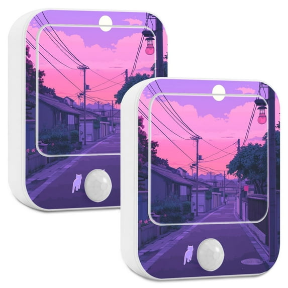 Yayeee LED Night Lights with Motion Detectors Auto Dusk to Dawn Light Sensors, 2 Pack, White Cat Walking