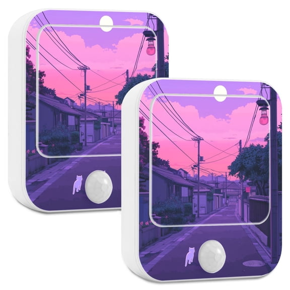 Yayeee 2-Pack Plug in LED Night Lights with Light Sensors Motion Detectors, White Cat Walking