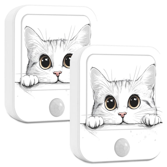 Yayeee 2-Pack Plug in LED Night Lights with Light Sensors Motion Detectors, White Cat
