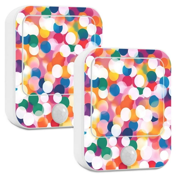 Yayeee 2-Pack Plug in LED Night Lights with Light Sensors Motion Detectors, White Colorful Circles