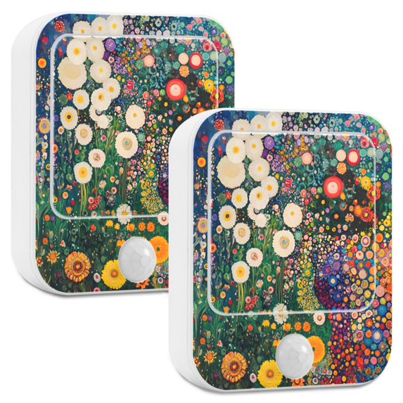 Yayeee LED Night Lights with Motion Detectors Auto Dusk to Dawn Light Sensors, 2 Pack, White Floral Garden