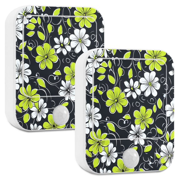 Yayeee LED Night Lights with Motion Detectors Auto Dusk to Dawn Light Sensors, 2 Pack, White Flower Pattern