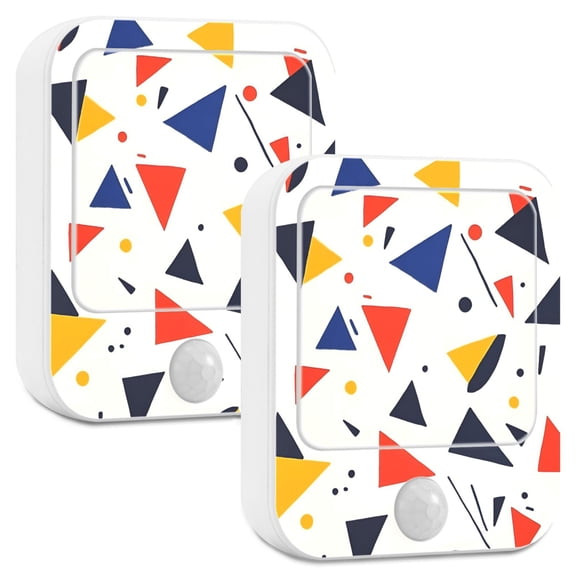 Yayeee 2-Pack Plug in LED Night Lights with Light Sensors Motion Detectors, White Geometric