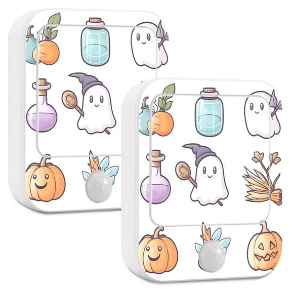Yayeee 2-Pack Plug in LED Night Lights with Light Sensors Motion Detectors, White Halloween Ghost
