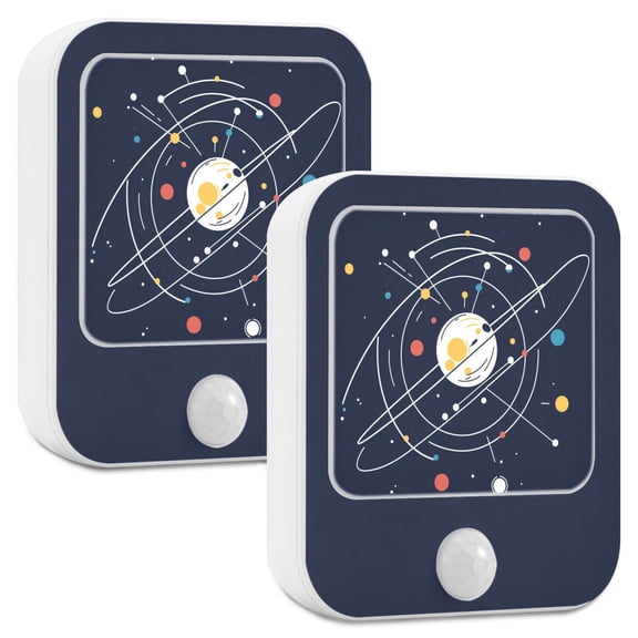 Yayeee 2-Pack Plug in LED Night Lights with Light Sensors Motion Detectors, White Planet