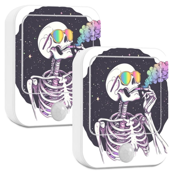 Yayeee 2-Pack Plug in LED Night Lights with Light Sensors Motion Detectors, White Skeleton