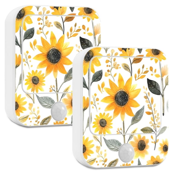 Yayeee LED Night Lights with Motion Detectors Auto Dusk to Dawn Light Sensors, 2 Pack, White Watercolor Sunflowers