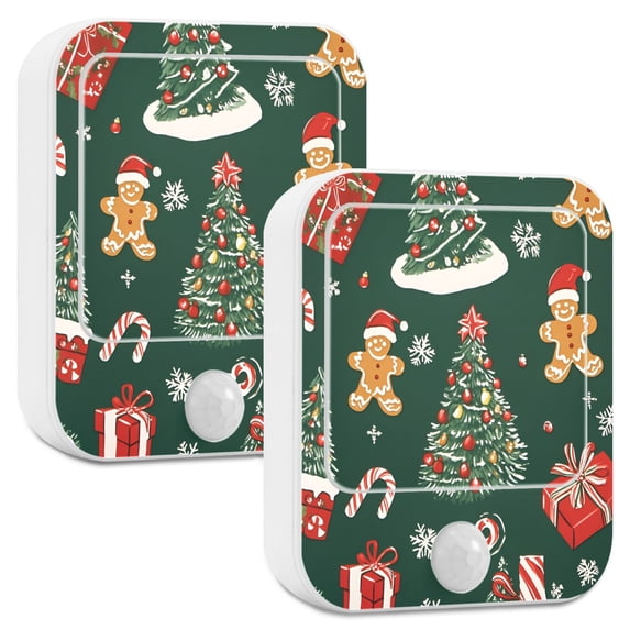 Yayeee LED Night Lights with Motion Detectors Auto Dusk to Dawn Light Sensors, 2 Pack, Yellow Christmas Gingerbread