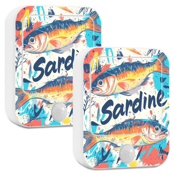 Yayeee LED Night Lights with Motion Detectors Auto Dusk to Dawn Light Sensors, 2 Pack, Yellow Sardines Pattern