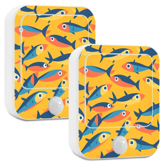Yayeee LED Night Lights with Motion Detectors Auto Dusk to Dawn Light Sensors, 2 Pack, Yellow Sardines Pattern